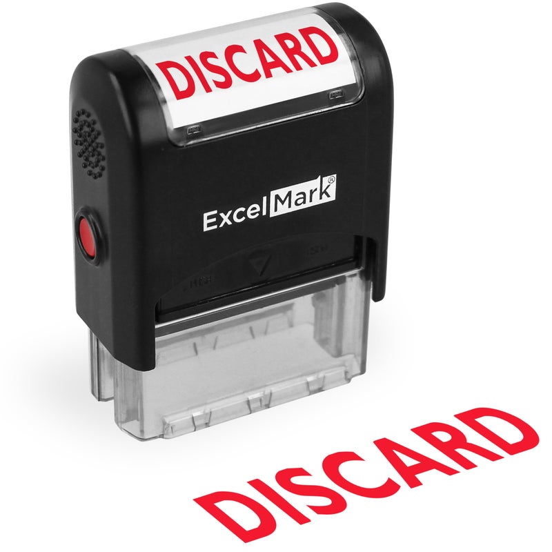 ExcelMark Discard Self Inking Rubber Stamp - Red Ink (A1539) - Image 1